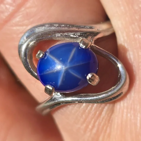 Blue Star Gek Stone Ring Set in White Gold Electroplated - Picture 3 of 5